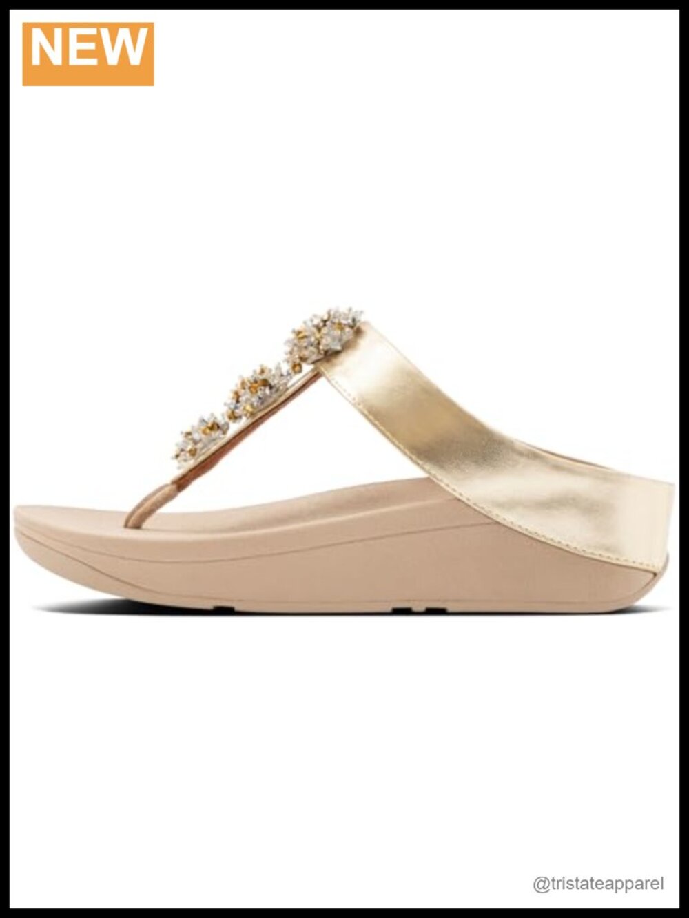 Metallic Faux Leather PU Wedge Flip-Flop Sandals with Rhinestone Ankle Strap
